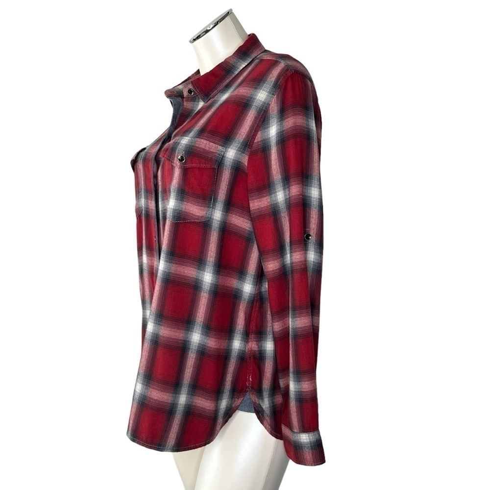 DYLAN Long Sleeve Red Black White Plaid Flannel Shirt Ultra Soft Women's Size M - Picture 4 of 16